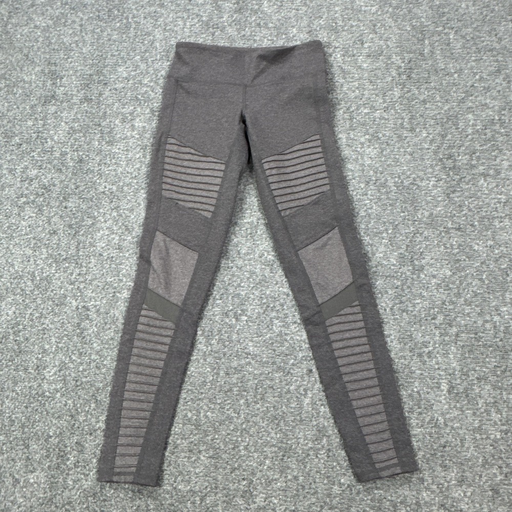 Alo Leggings Womens XS Gray Moto Ribbed Panel Ankle Yoga Gym Athletic Workout